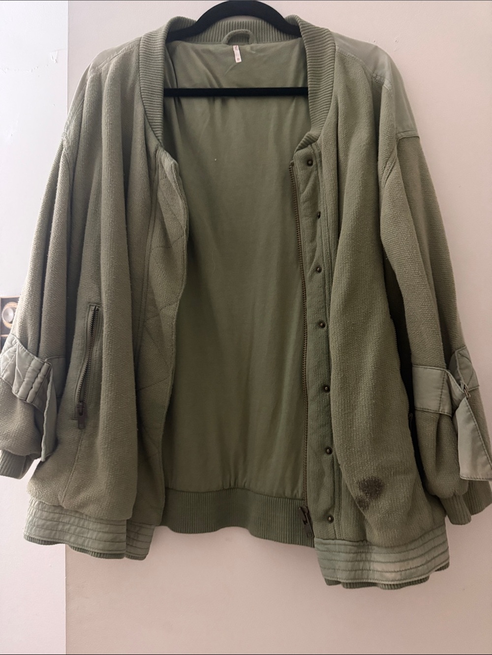 Free People Olive Green Relaxed Bomber Jacket